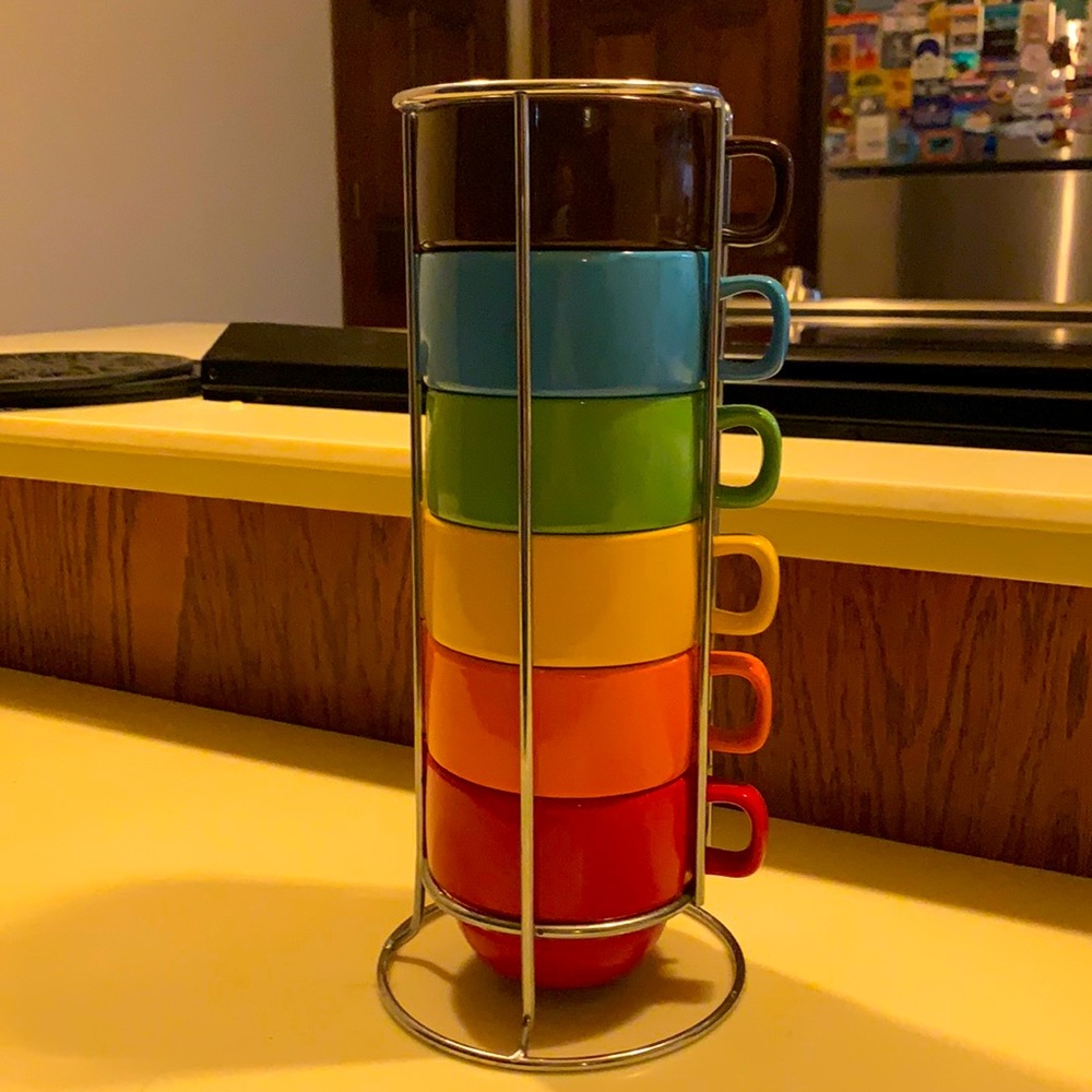 6 stackable espresso mugs with tower